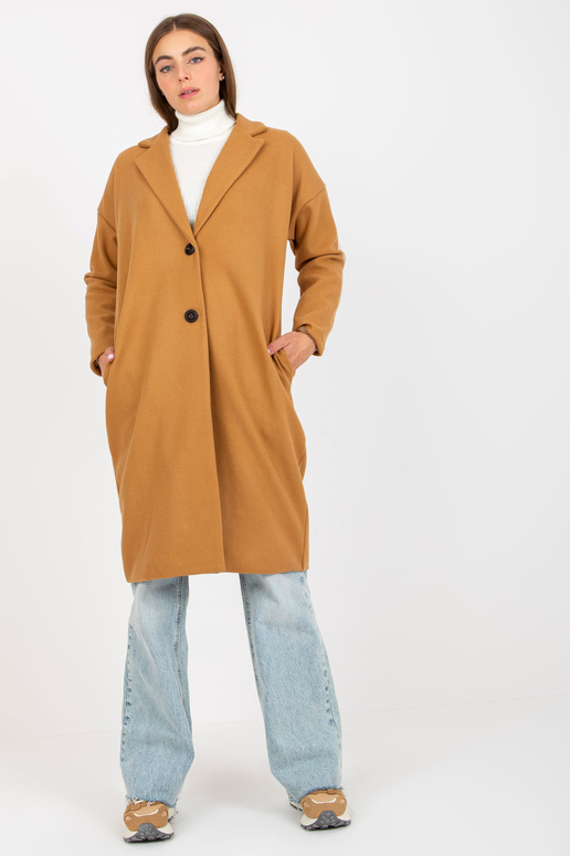 Kaameli üherealine taskutega mantel...