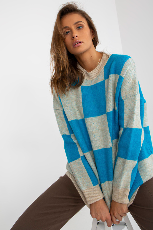 Blau-beiger Oversize-Pullover mit...