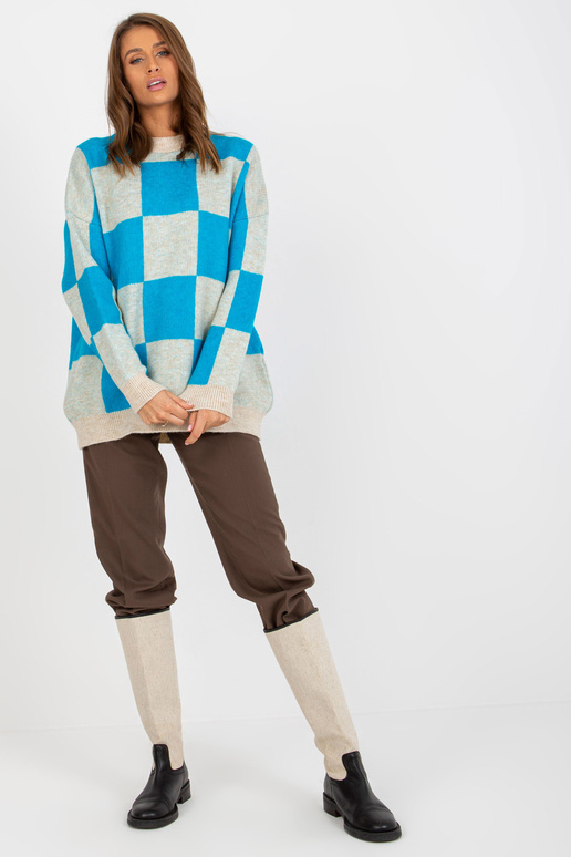 Blau-beiger Oversize-Pullover mit...