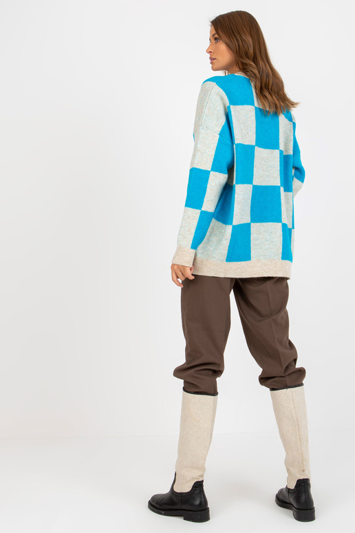 Blau-beiger Oversize-Pullover mit...