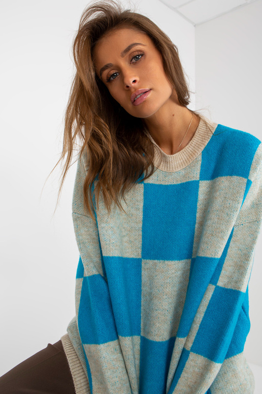 Blau-beiger Oversize-Pullover mit...