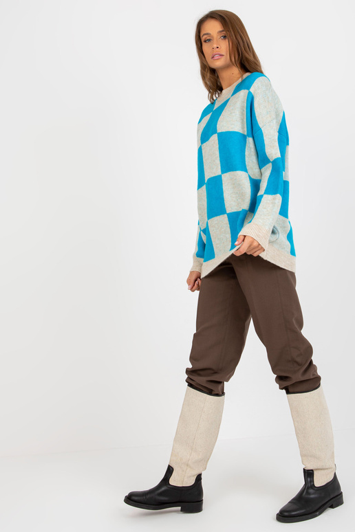 Blau-beiger Oversize-Pullover mit...