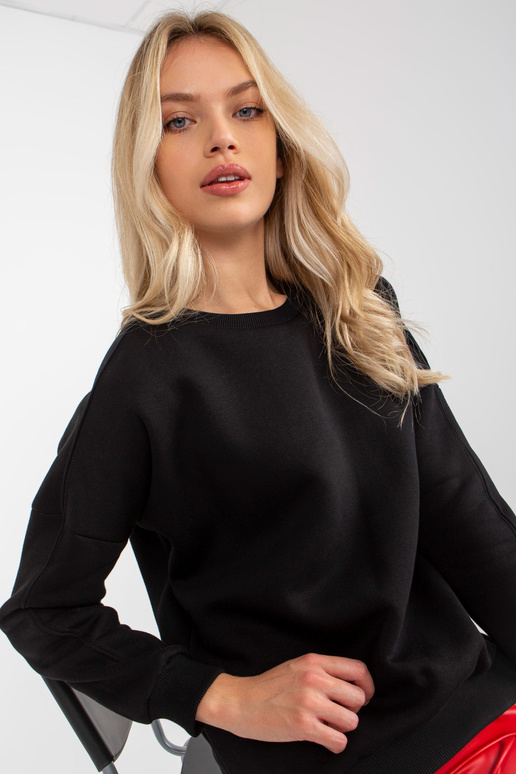 Must ümmarguse kaelusega dressipluus