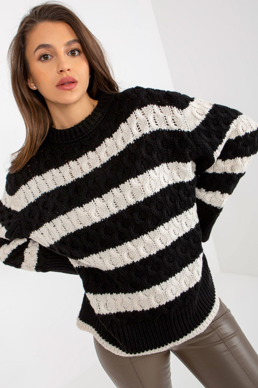 Schwarz-ecru gestrickter Oversize...