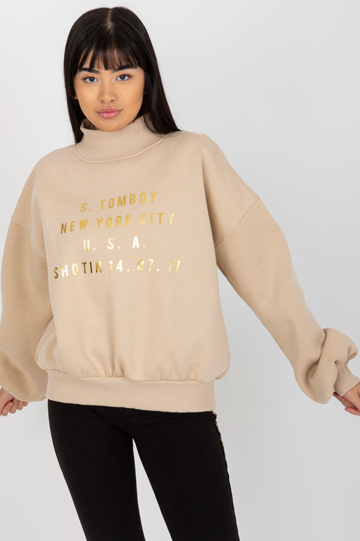 Beež dressipluus kirjade ja kaelusega