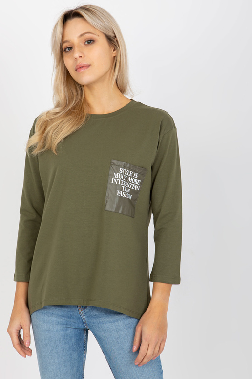 Khaki puuvillane vabaaja pluus taskuga