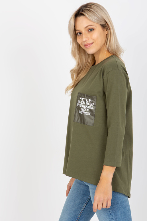 Khaki puuvillane vabaaja pluus taskuga