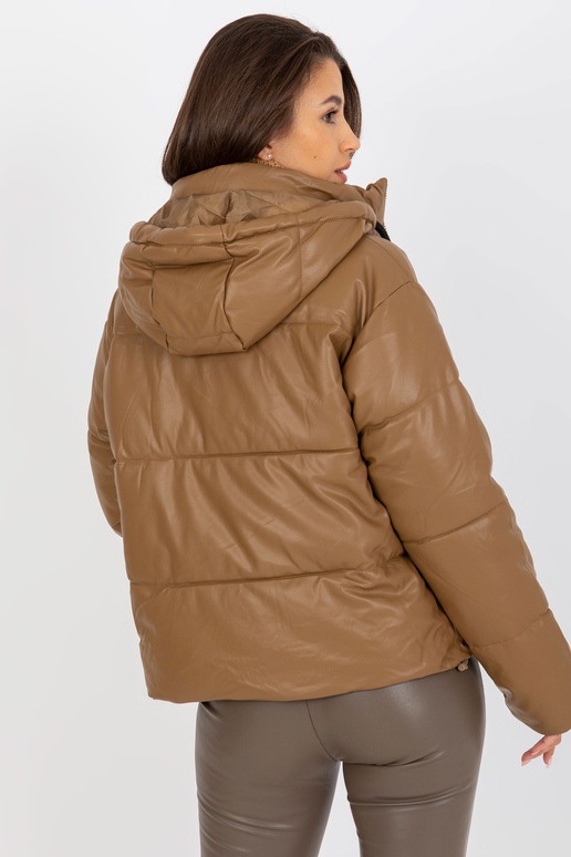 Camel-Daunenjacke aus Öko-Leder mit Kapuze