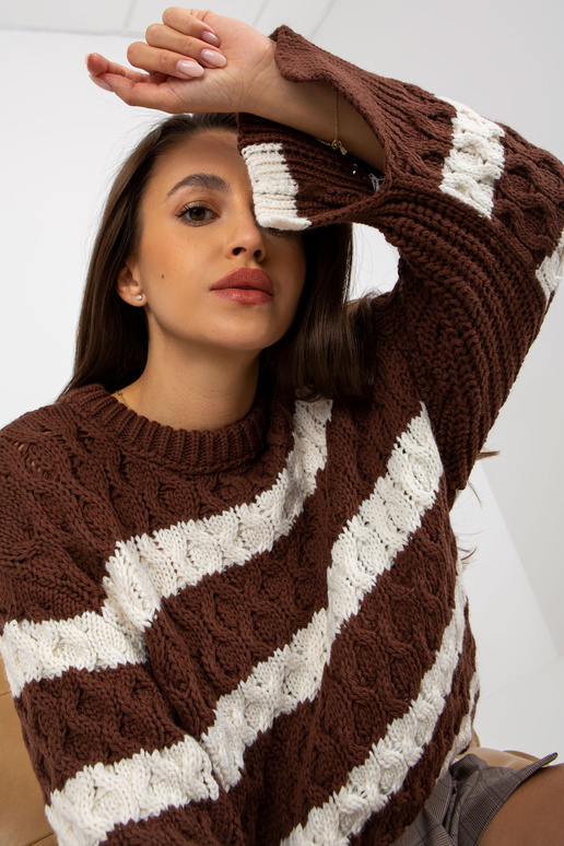 Braun-ecrufarbener Strickpullover Zöpfeniga