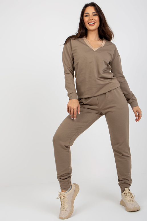 Dunkelbeiges Damen Freizitset mit Hose Dunkelbeiges Damen Freizitset mit Hose