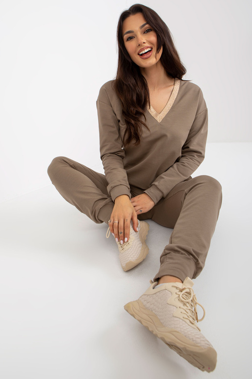 Dunkelbeiges Damen Freizitset mit Hose Dunkelbeiges Damen Freizitset mit Hose