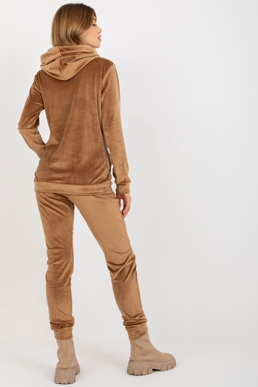 Naiste kaameli veluurkomplekt kapuutsiga