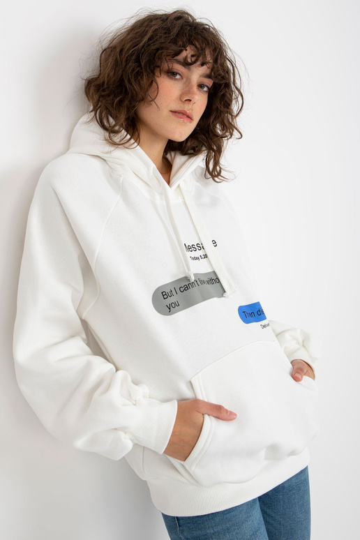 Ecru dressipluus oversize känguru mustriga