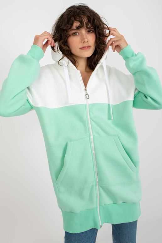 Ecru-mint tõmblukuga dressipluus