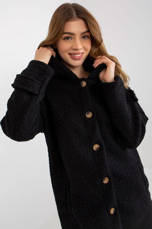 Naiste must plüüsist kapuutsiga mantel