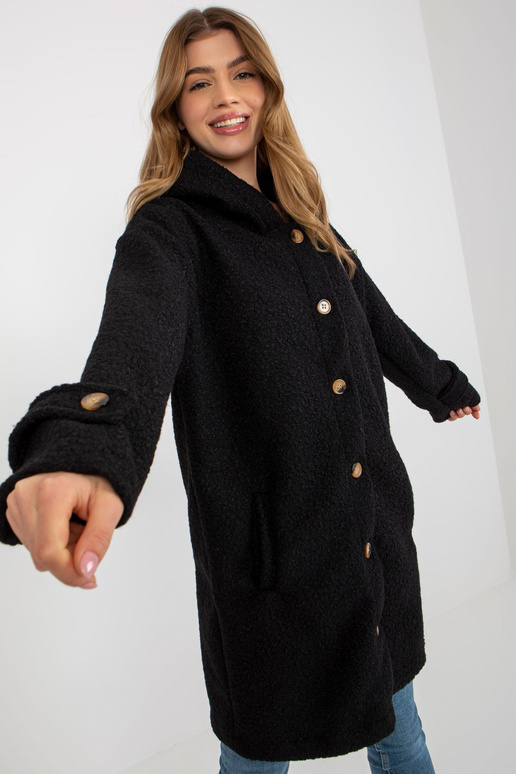 Naiste must plüüsist kapuutsiga mantel