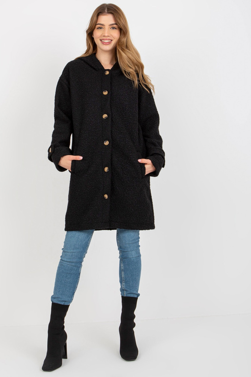 Naiste must plüüsist kapuutsiga mantel