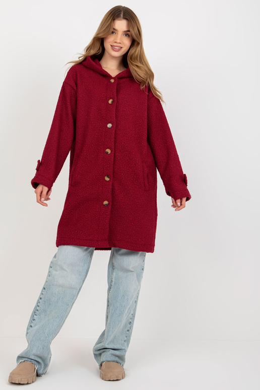 Burgundia plüüsis naiste mantel nööbiga