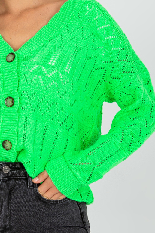 Fluo roheline ažuurne suvine kardigan...