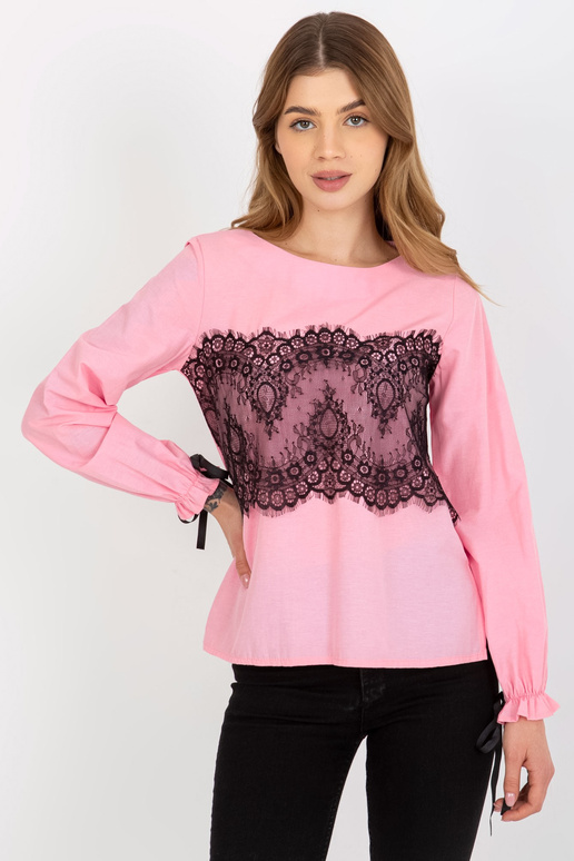 Roosa puuvillane pitsiga pidulik pluus