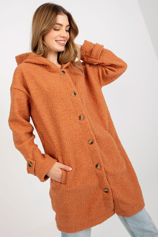 Tumeoranž plüüsis taskutega naistemantel