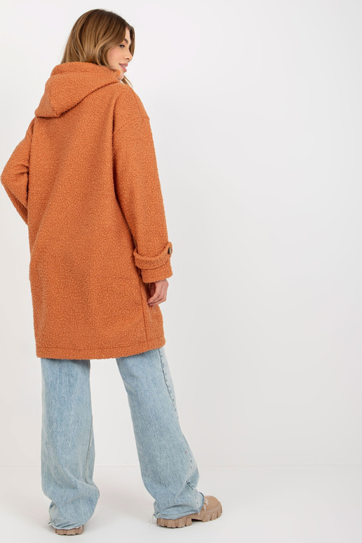 Tumeoranž plüüsis taskutega naistemantel