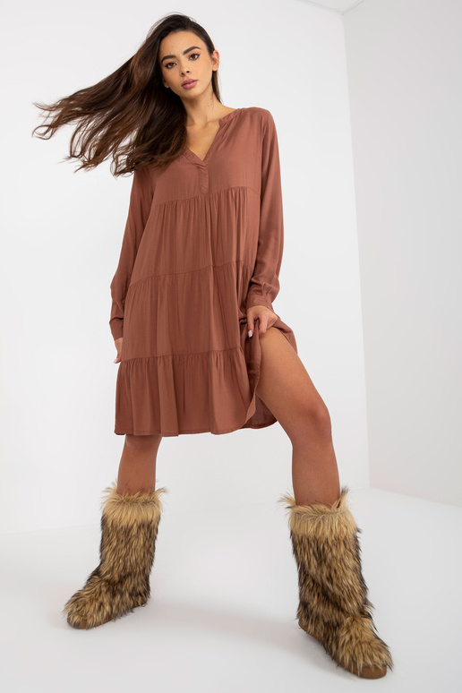 Brązowa boho sukienka z falbaną i... Brązowa boho sukienka z falbaną i...