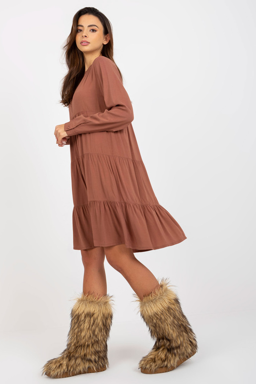 Brązowa boho sukienka z falbaną i... Brązowa boho sukienka z falbaną i...