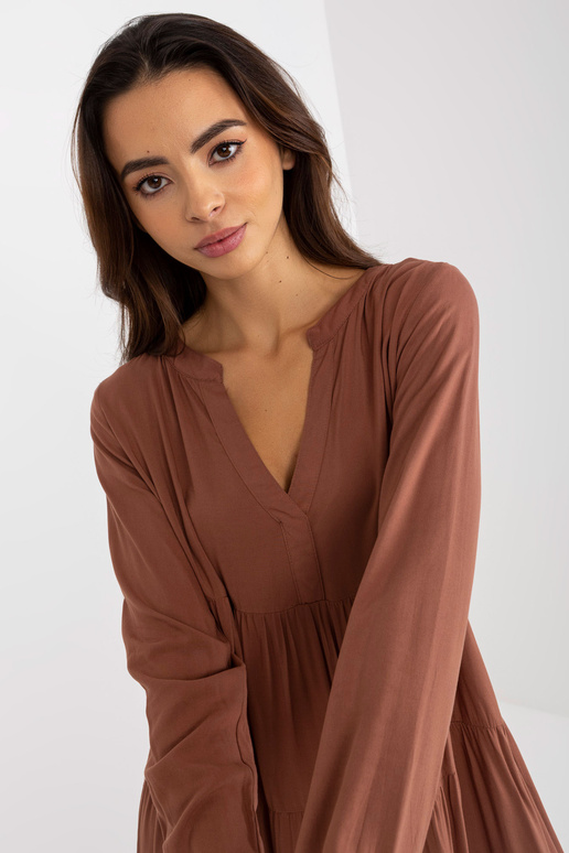 Brązowa boho sukienka z falbaną i... Brązowa boho sukienka z falbaną i...