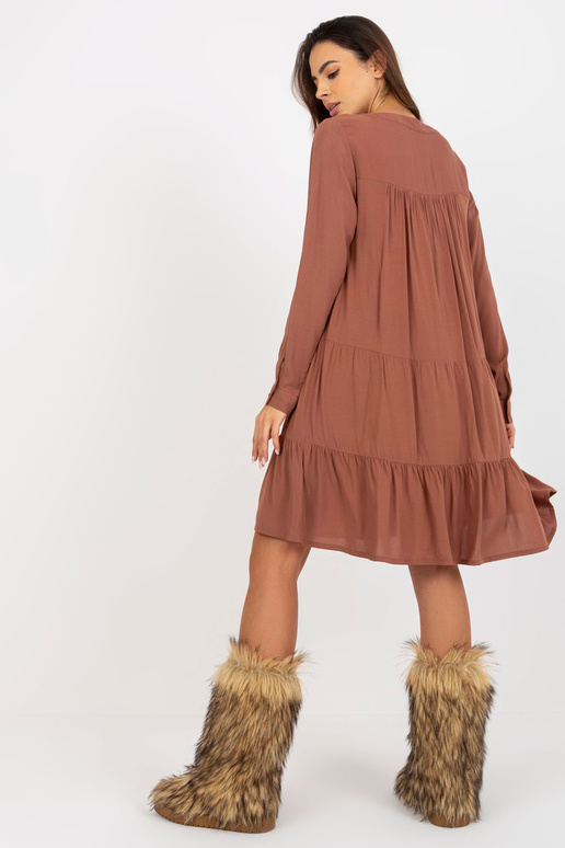 Brązowa boho sukienka z falbaną i... Brązowa boho sukienka z falbaną i...
