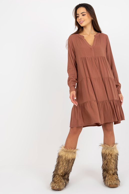 Brązowa boho sukienka z falbaną i... Brązowa boho sukienka z falbaną i...