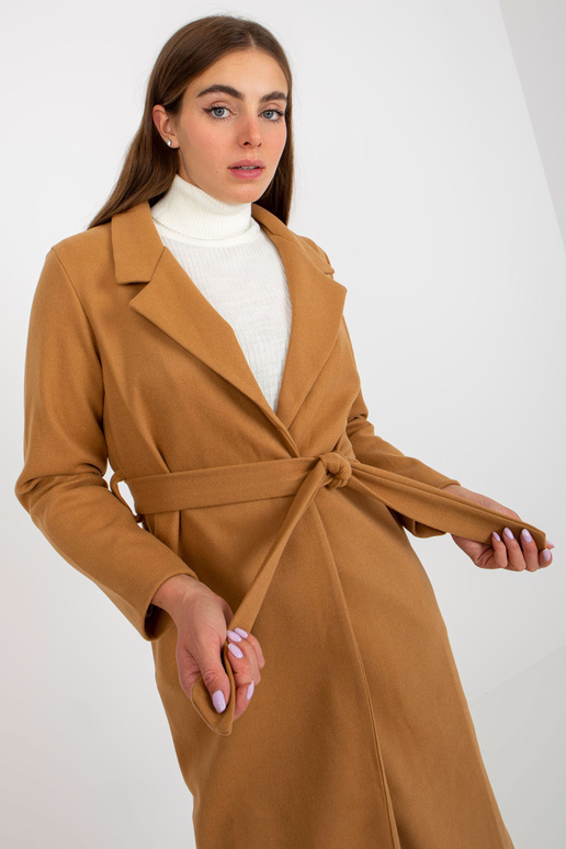 Kaameli pikk mantel lipsuvööga OCH BELLA