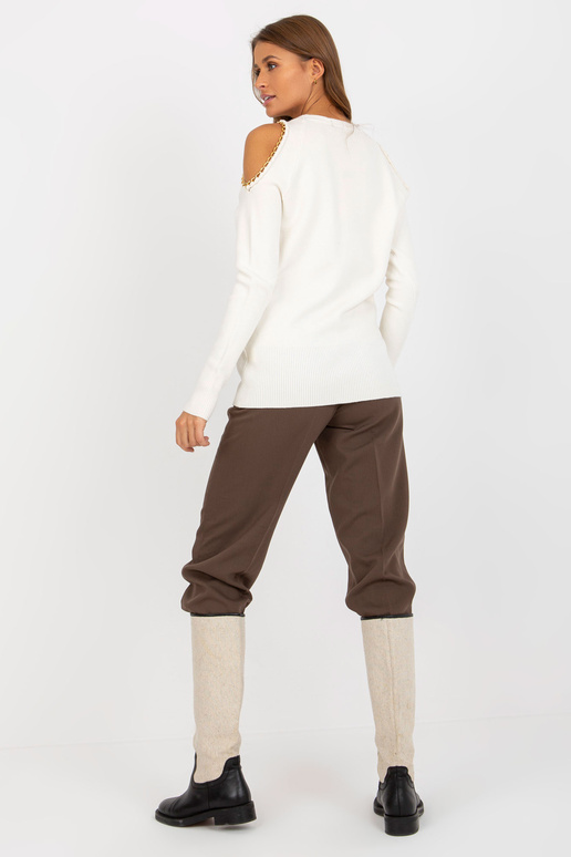 Ecru Pullover Nackten Schulterni ja...