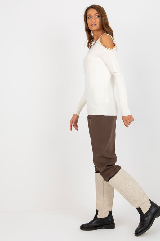 Ecru Pullover Nackten Schulterni ja...