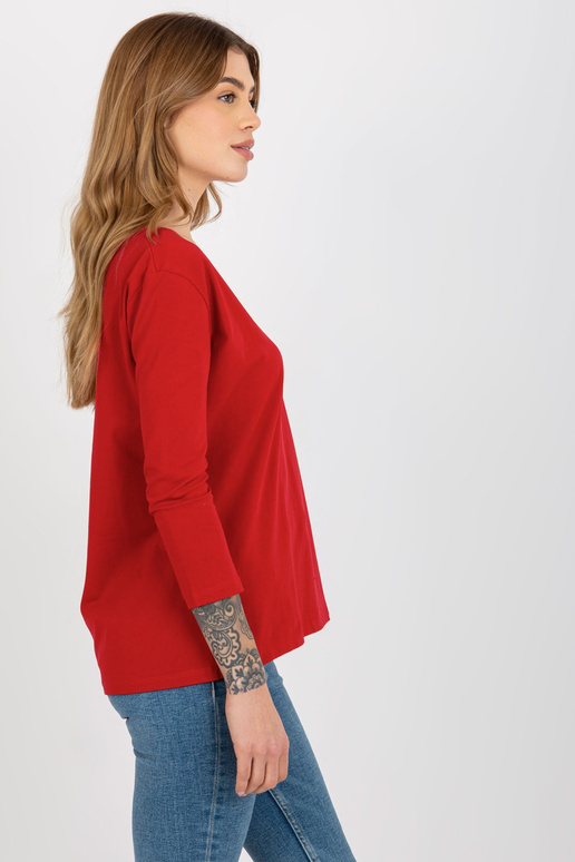 Lihtne punane puuvillane V-kaelusega...