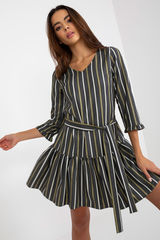 Dunkelgrau gestreiftes Minikleid mit... Dunkelgrau gestreiftes Minikleid mit...