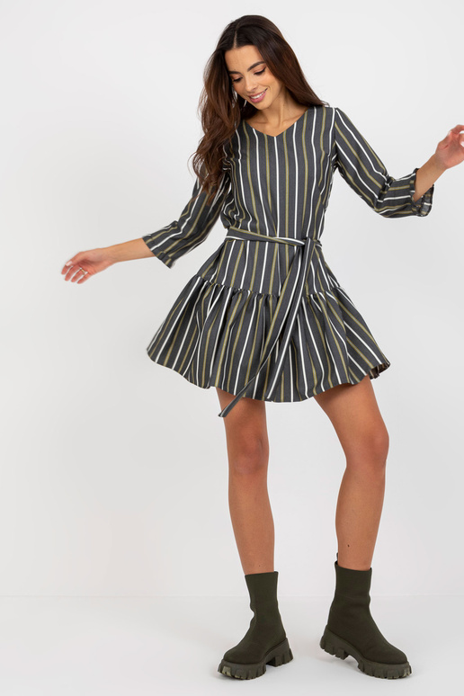 Dunkelgrau gestreiftes Minikleid mit... Dunkelgrau gestreiftes Minikleid mit...