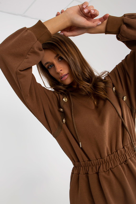 Braunes Midi-Sweatshirtkleid mit Knöpfen