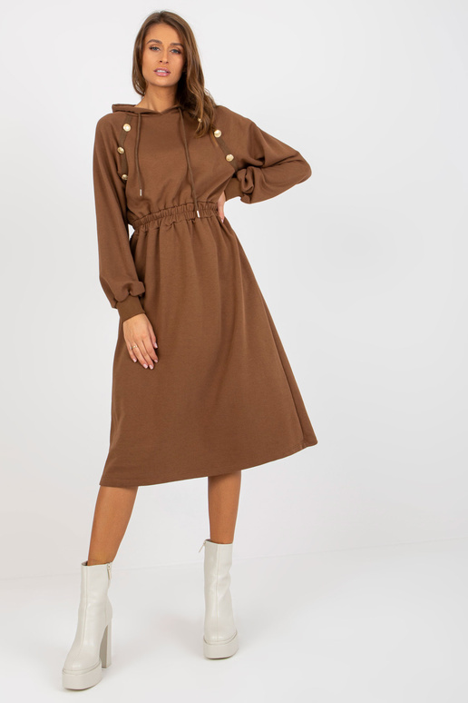 Braunes Midi-Sweatshirtkleid mit Knöpfen