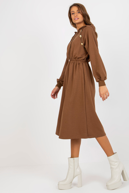 Braunes Midi-Sweatshirtkleid mit Knöpfen