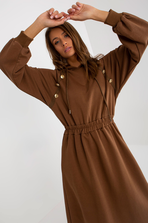 Braunes Midi-Sweatshirtkleid mit Knöpfen