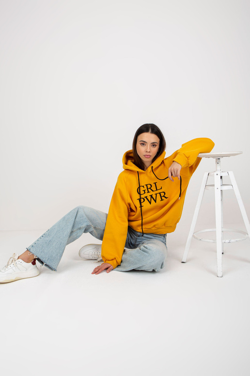 Kollane dressipluus kapuutsiga ja...