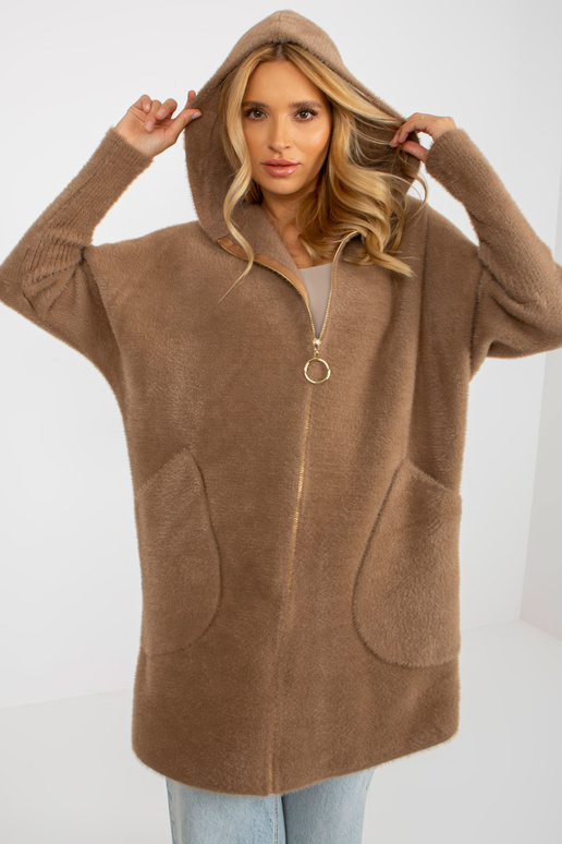 Helepruun naiste kapuutsiga alpakamantel