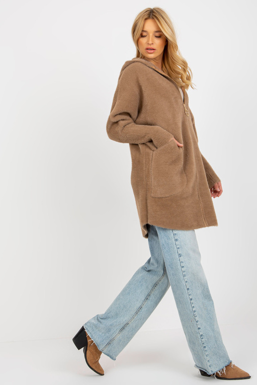 Helepruun naiste kapuutsiga alpakamantel