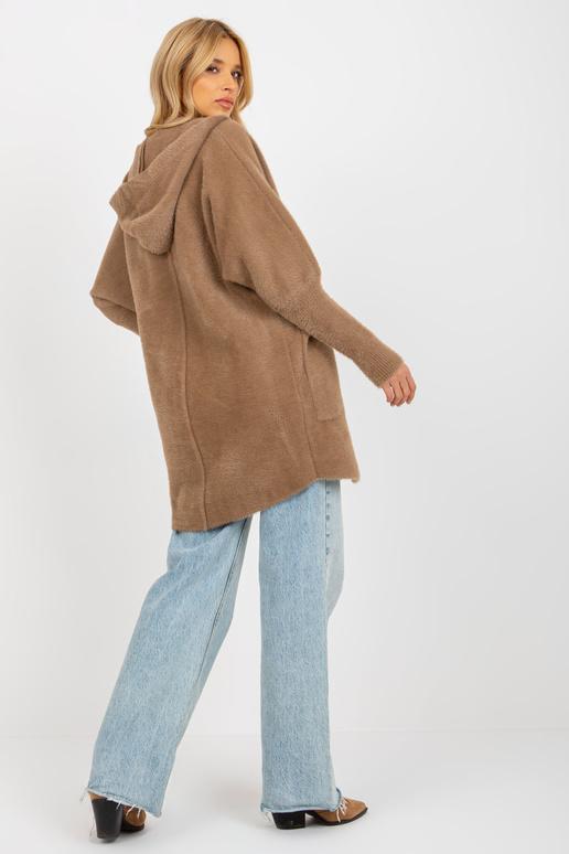 Helepruun naiste kapuutsiga alpakamantel