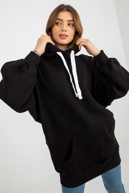 Must dressipluus Basic pikk kapuuts