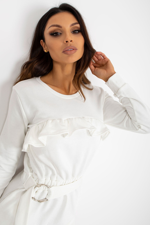 Ecru mini dressipluus volangide ja vööga Ecru mini dressipluus volangide ja vööga