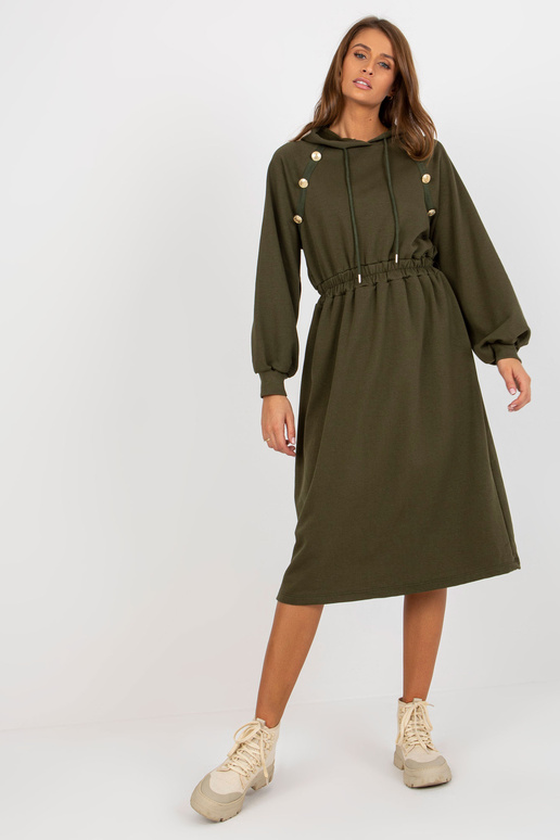 Khakifarbenes Sweatshirtkleid mit Kapuze Khakifarbenes Sweatshirtkleid mit Kapuze