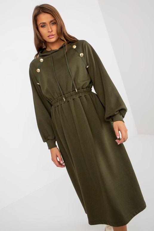 Khakifarbenes Sweatshirtkleid mit Kapuze Khakifarbenes Sweatshirtkleid mit Kapuze