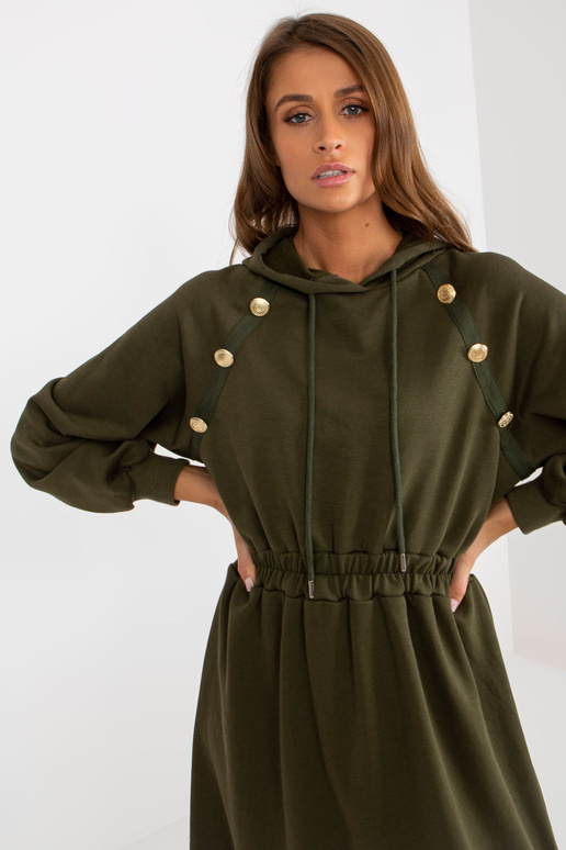 Khakifarbenes Sweatshirtkleid mit Kapuze Khakifarbenes Sweatshirtkleid mit Kapuze